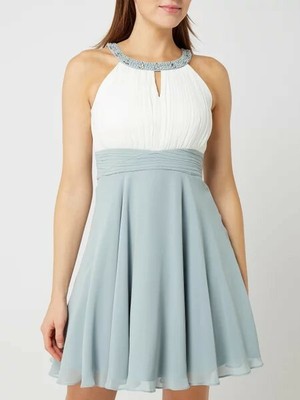 Jake´s Damen Cocktail Kleid Abendkleid kurz Collierkragen weiß blau Gr.32 |  eBay